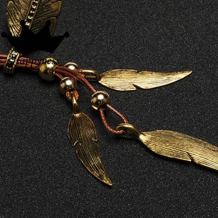 Gold Feather Necklace | Boho Style Jewellery-GOLD-BROWN-Nora Luxe