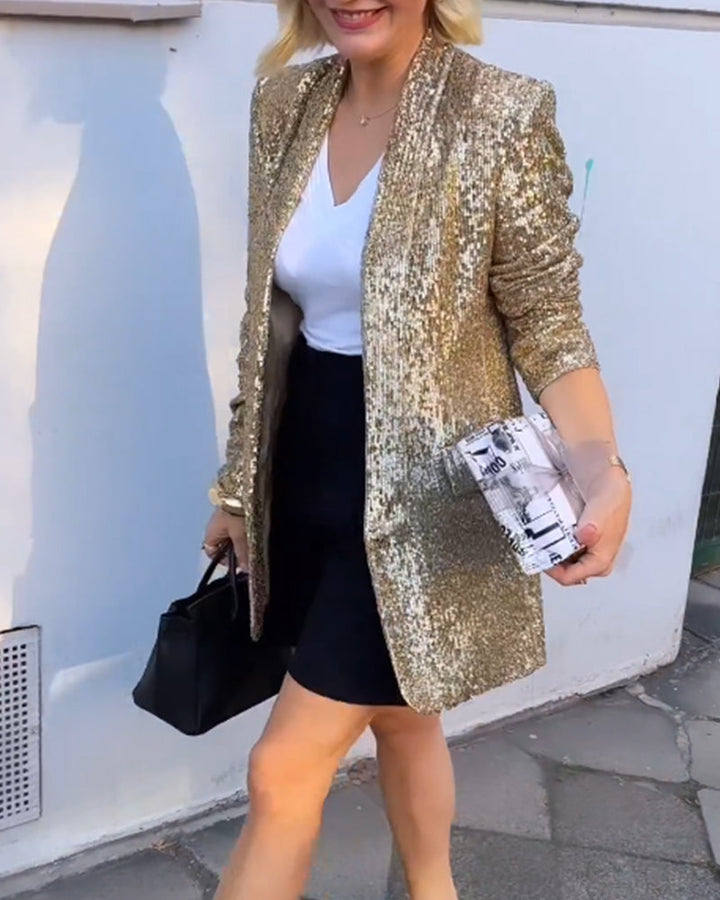 Gold Glitter Jacket with Sequins - Rosamund-Gold-S-Nora Luxe