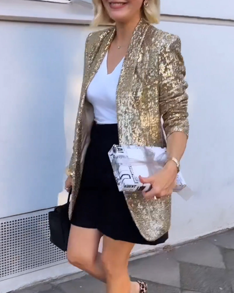 Gold Glitter Jacket with Sequins - Rosamund-Gold-S-Nora Luxe