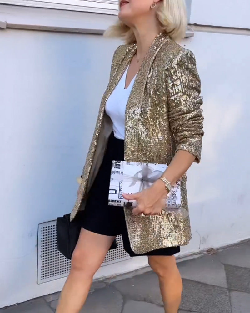 Gold Glitter Jacket with Sequins - Rosamund-Gold-S-Nora Luxe