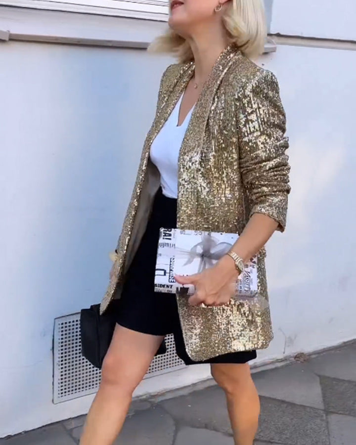 Gold Glitter Jacket with Sequins - Rosamund-Gold-S-Nora Luxe