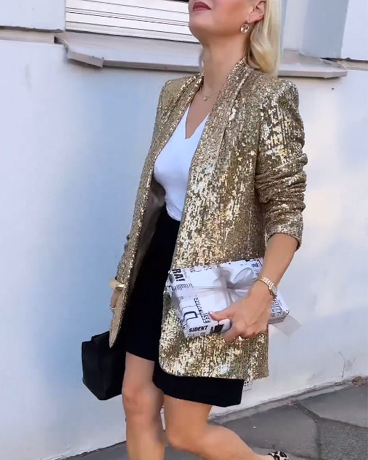 Gold Glitter Jacket with Sequins - Rosamund-Gold-S-Nora Luxe