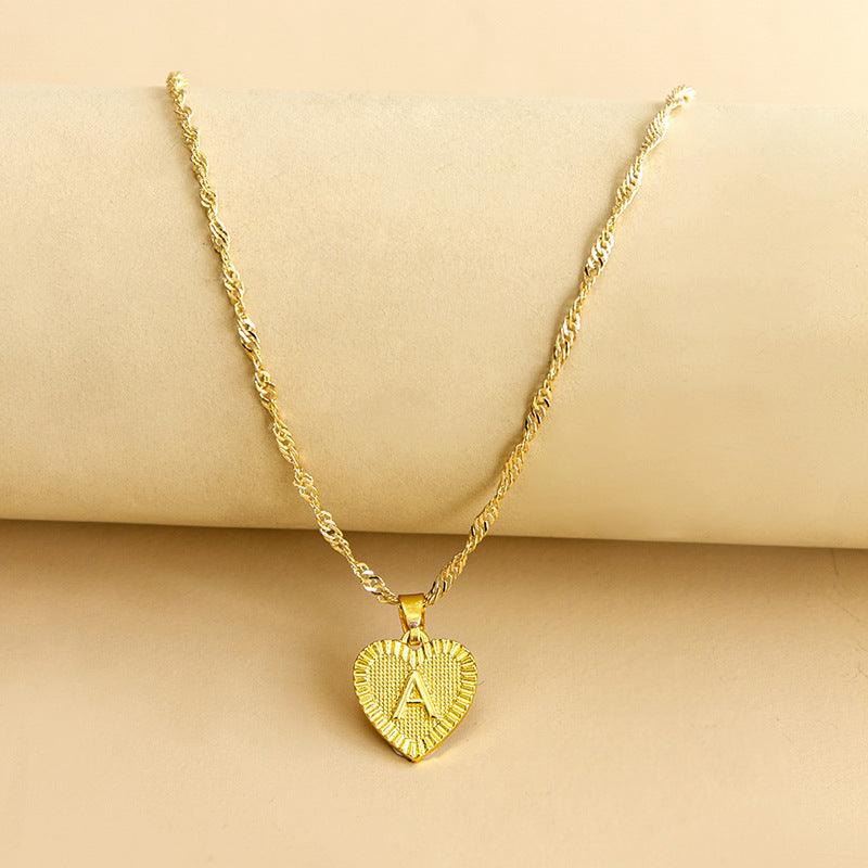 Gold Initial Heart Pendant Necklace - Amara-A-Nora Luxe