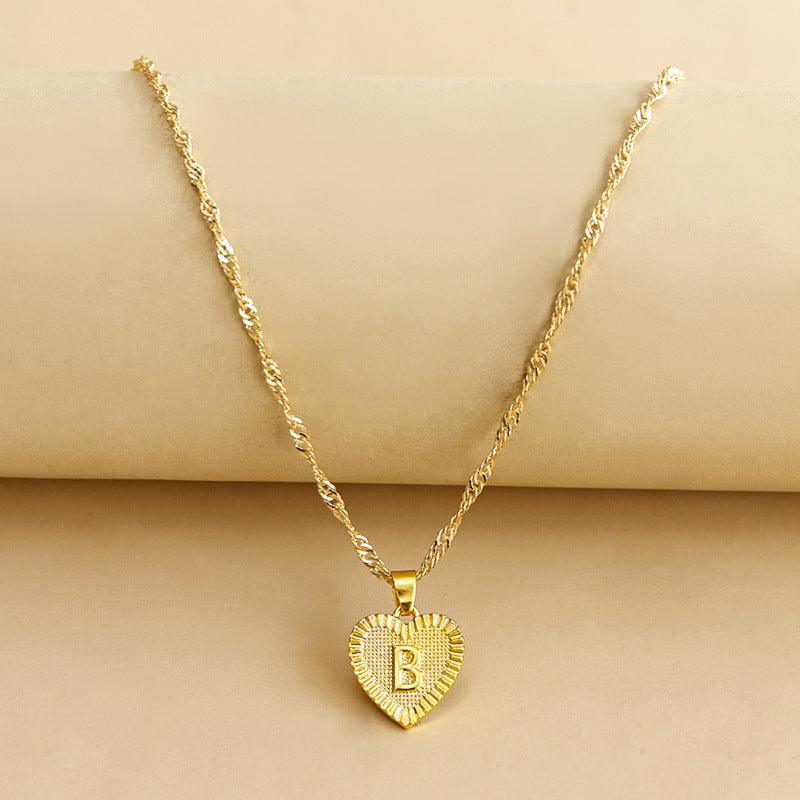 Gold Initial Heart Pendant Necklace - Amara-B-Nora Luxe