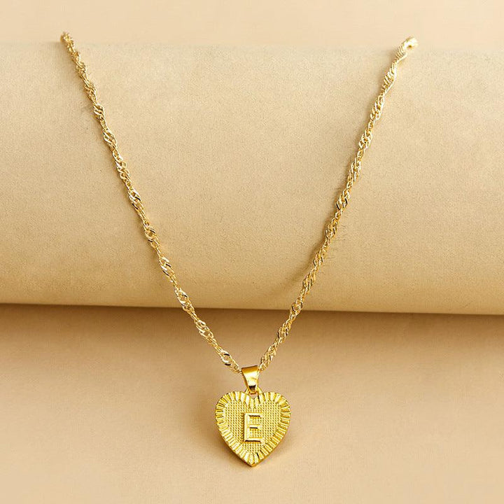 Gold Initial Heart Pendant Necklace - Amara-E-Nora Luxe