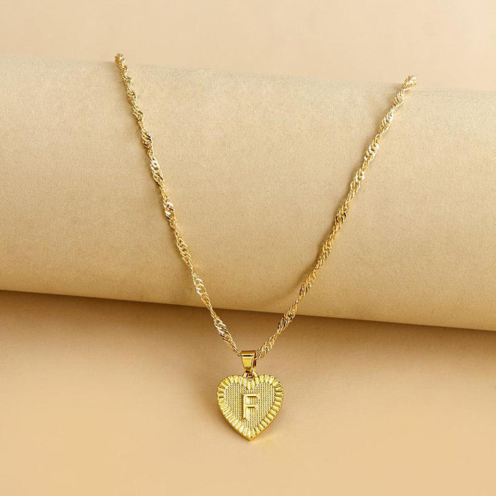Gold Initial Heart Pendant Necklace - Amara-F-Nora Luxe