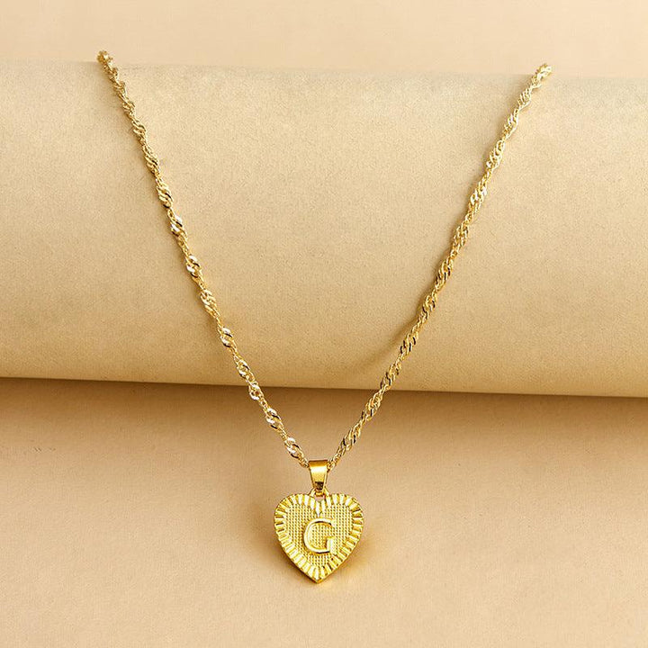 Gold Initial Heart Pendant Necklace - Amara-G-Nora Luxe
