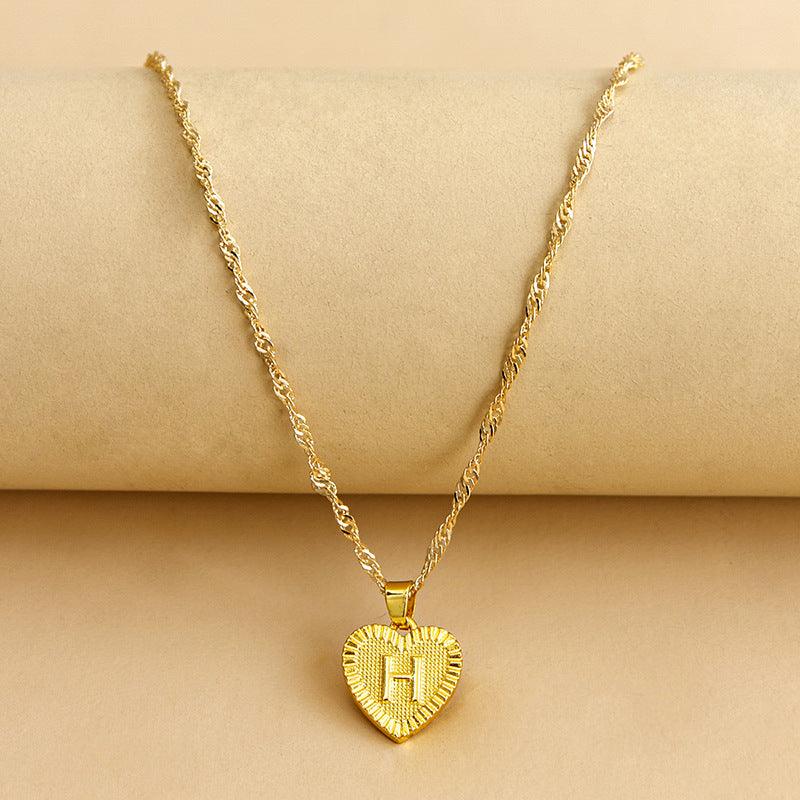 Gold Initial Heart Pendant Necklace - Amara-H-Nora Luxe