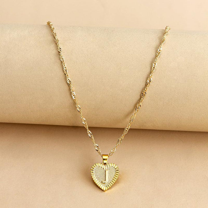 Gold Initial Heart Pendant Necklace - Amara-J-Nora Luxe