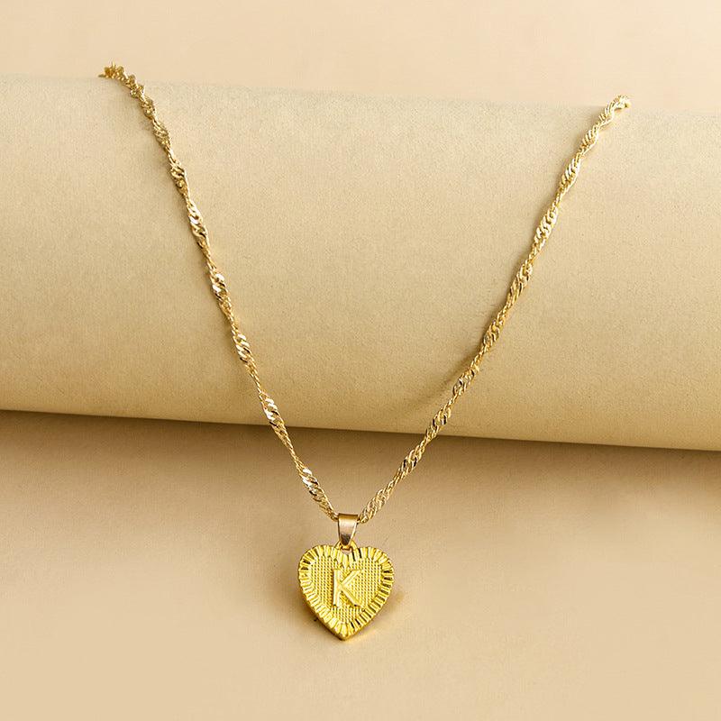 Gold Initial Heart Pendant Necklace - Amara-K-Nora Luxe
