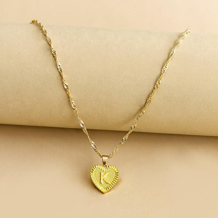 Gold Initial Heart Pendant Necklace - Amara-K-Nora Luxe