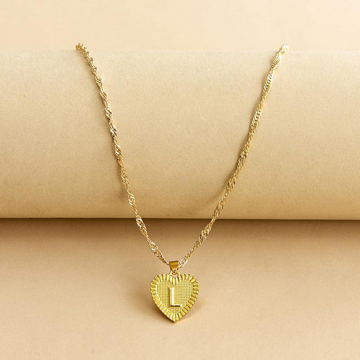 Gold Initial Heart Pendant Necklace - Amara-L-Nora Luxe