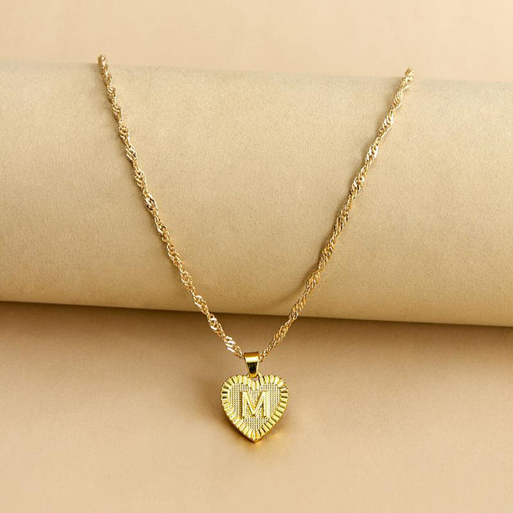 Gold Initial Heart Pendant Necklace - Amara-M-Nora Luxe
