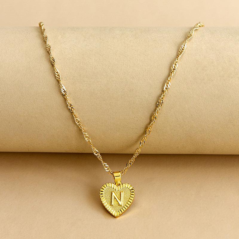 Gold Initial Heart Pendant Necklace - Amara-N-Nora Luxe