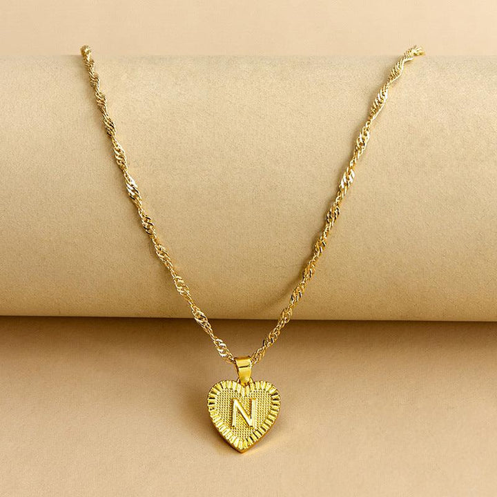 Gold Initial Heart Pendant Necklace - Amara-N-Nora Luxe