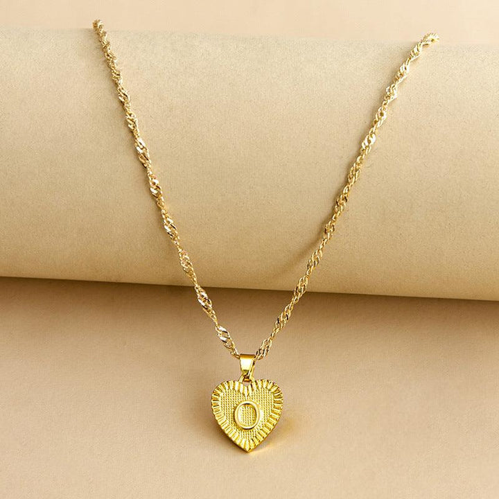 Gold Initial Heart Pendant Necklace - Amara-O-Nora Luxe