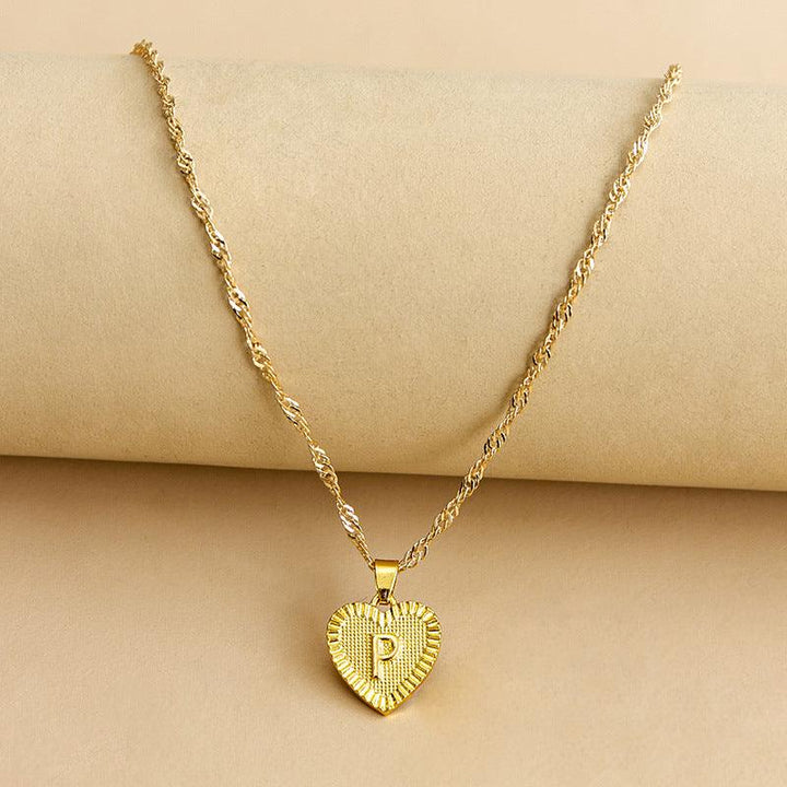 Gold Initial Heart Pendant Necklace - Amara-P-Nora Luxe