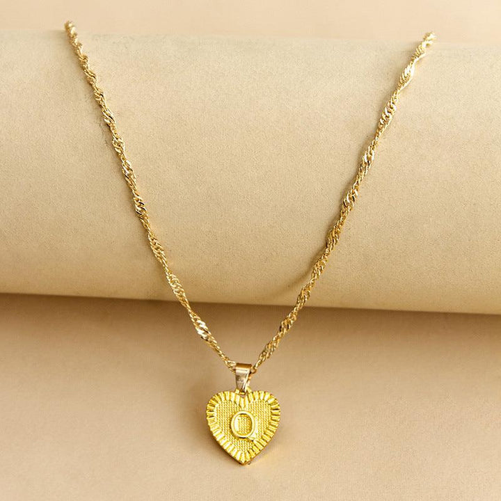 Gold Initial Heart Pendant Necklace - Amara-Q-Nora Luxe