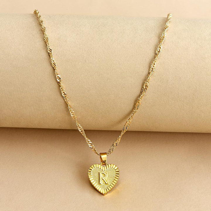 Gold Initial Heart Pendant Necklace - Amara-R-Nora Luxe
