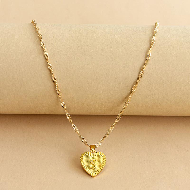 Gold Initial Heart Pendant Necklace - Amara-S-Nora Luxe
