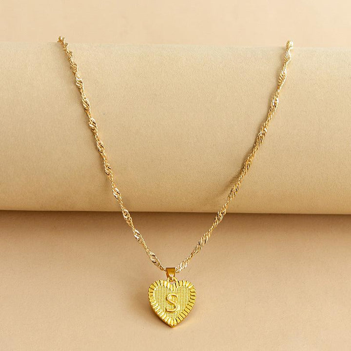 Gold Initial Heart Pendant Necklace - Amara-S-Nora Luxe