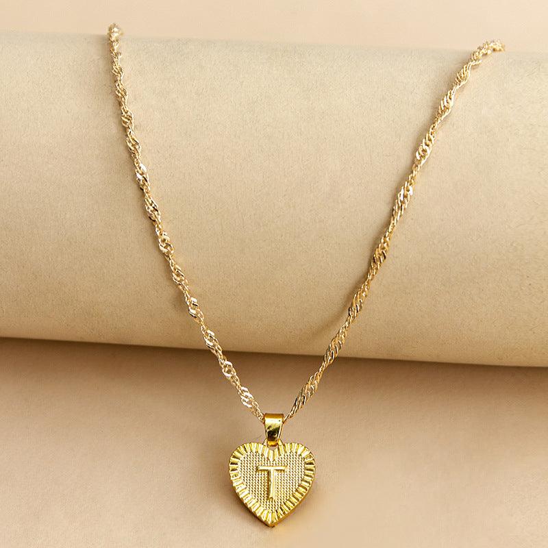 Gold Initial Heart Pendant Necklace - Amara-T-Nora Luxe