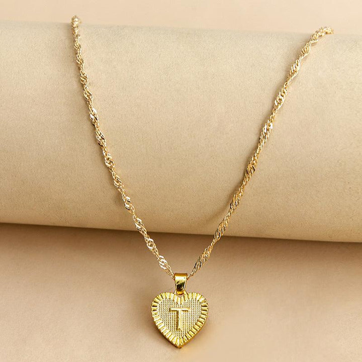 Gold Initial Heart Pendant Necklace - Amara-T-Nora Luxe