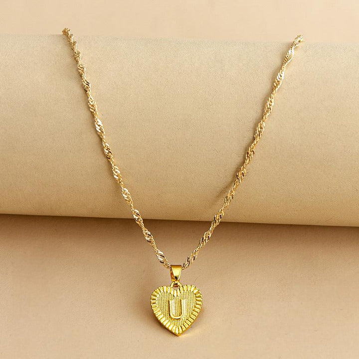 Gold Initial Heart Pendant Necklace - Amara-U-Nora Luxe
