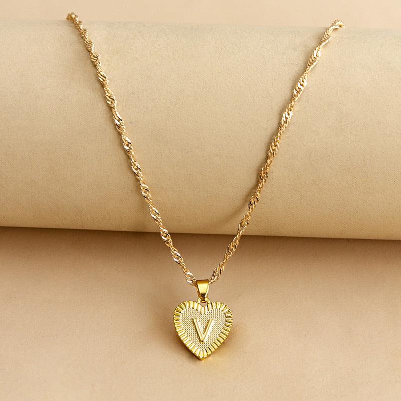 Gold Initial Heart Pendant Necklace - Amara-V-Nora Luxe