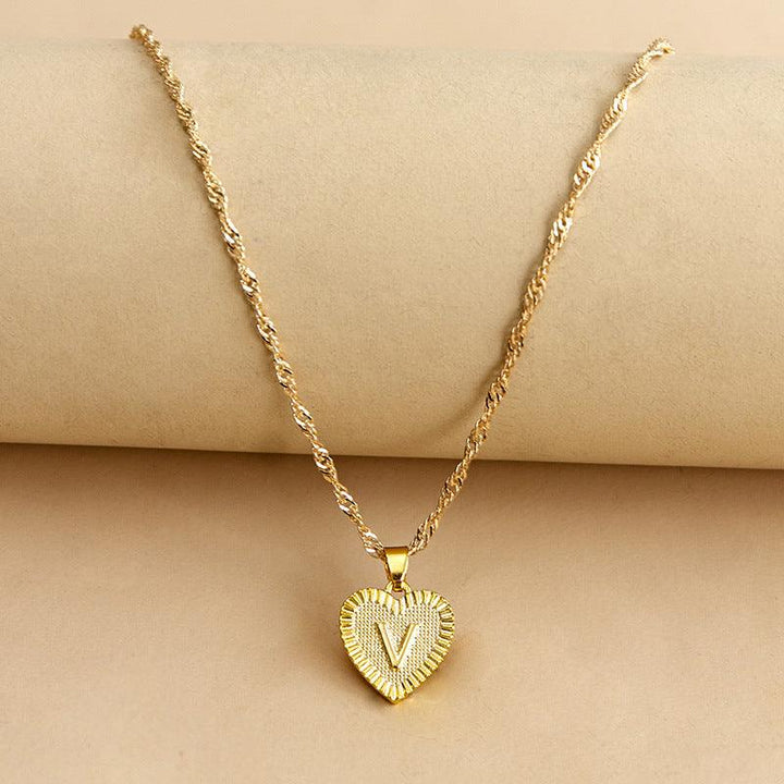 Gold Initial Heart Pendant Necklace - Amara-V-Nora Luxe