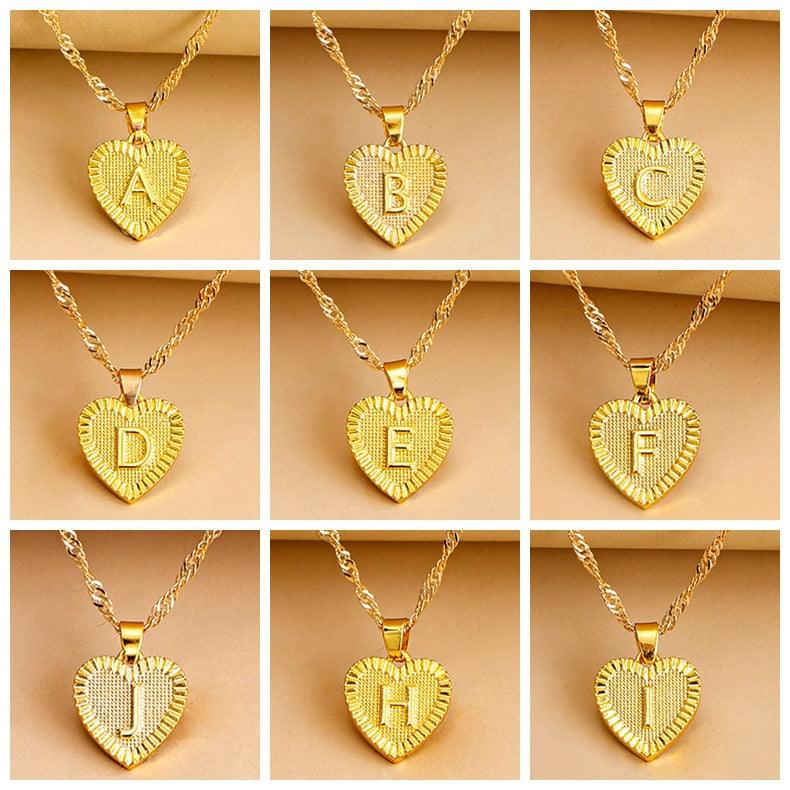 Gold Initial Heart Pendant Necklace - Amara-W-Nora Luxe
