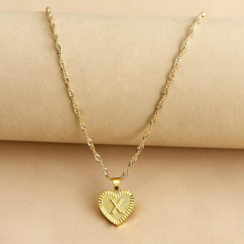 Gold Initial Heart Pendant Necklace - Amara-X-Nora Luxe