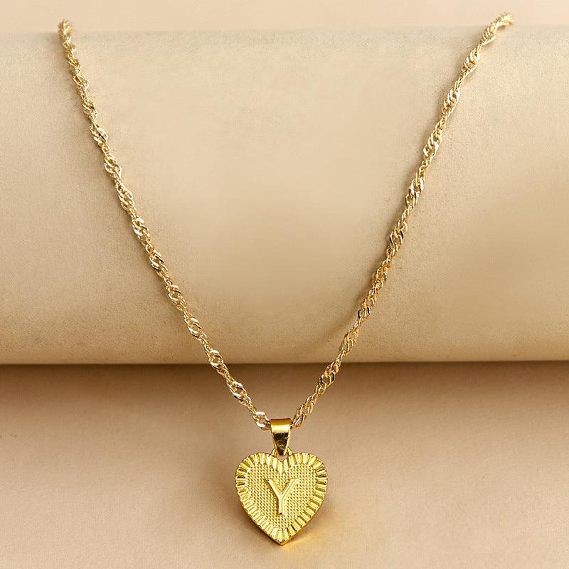 Gold Initial Heart Pendant Necklace - Amara-Y-Nora Luxe