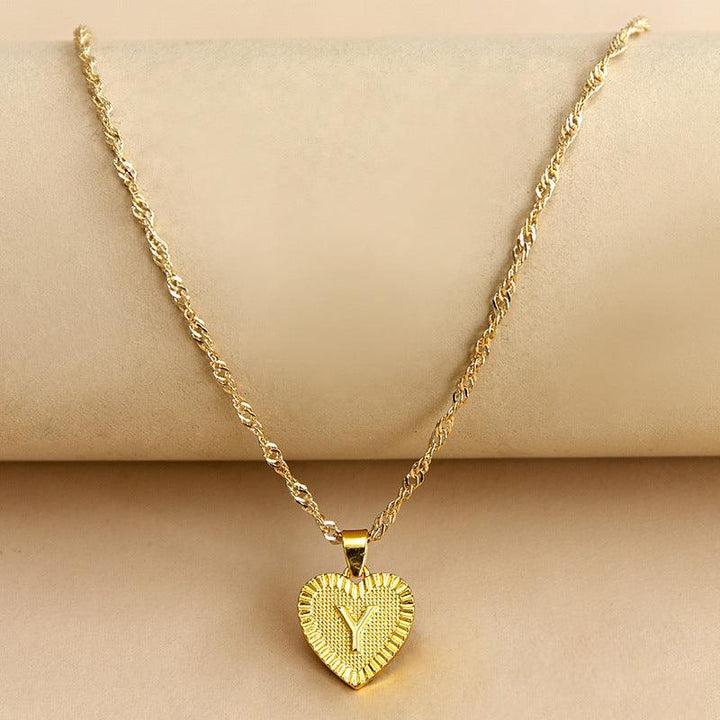 Gold Initial Heart Pendant Necklace - Amara-Y-Nora Luxe