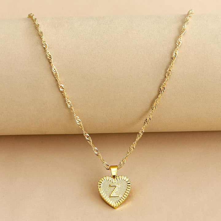 Gold Initial Heart Pendant Necklace - Amara-Z-Nora Luxe