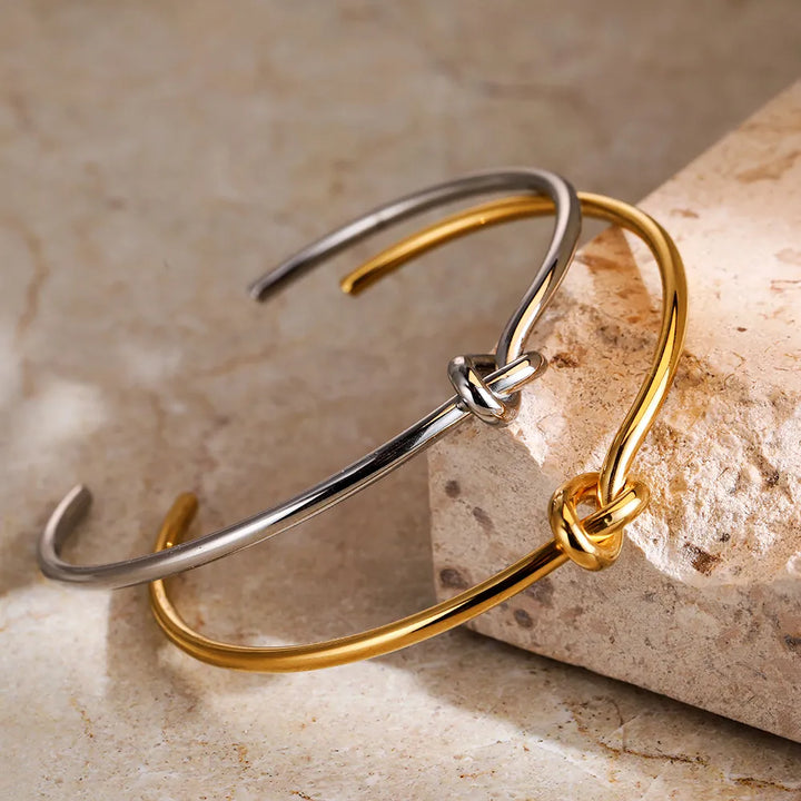 Gold Knot Bangle | Twisted Design-GOLD-Nora Luxe