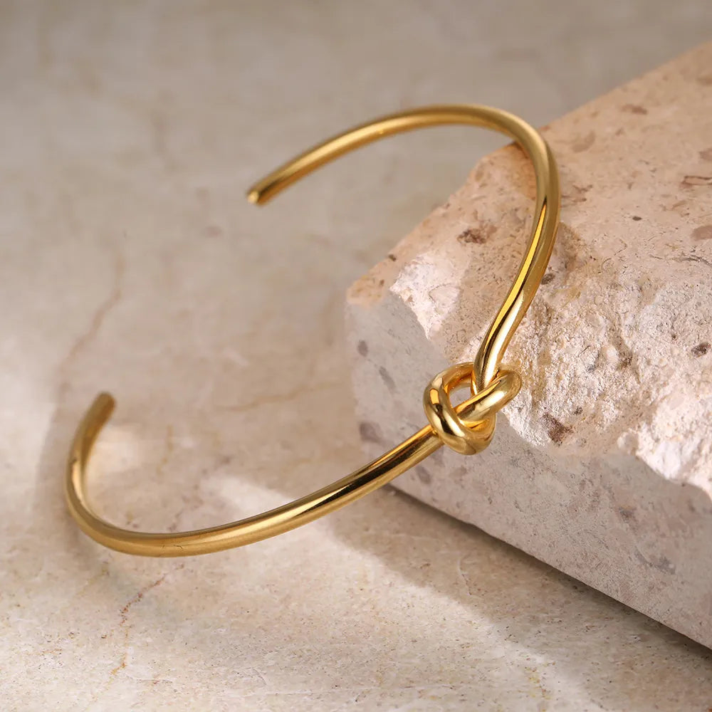 Gold Knot Bangle | Twisted Design-GOLD-Nora Luxe