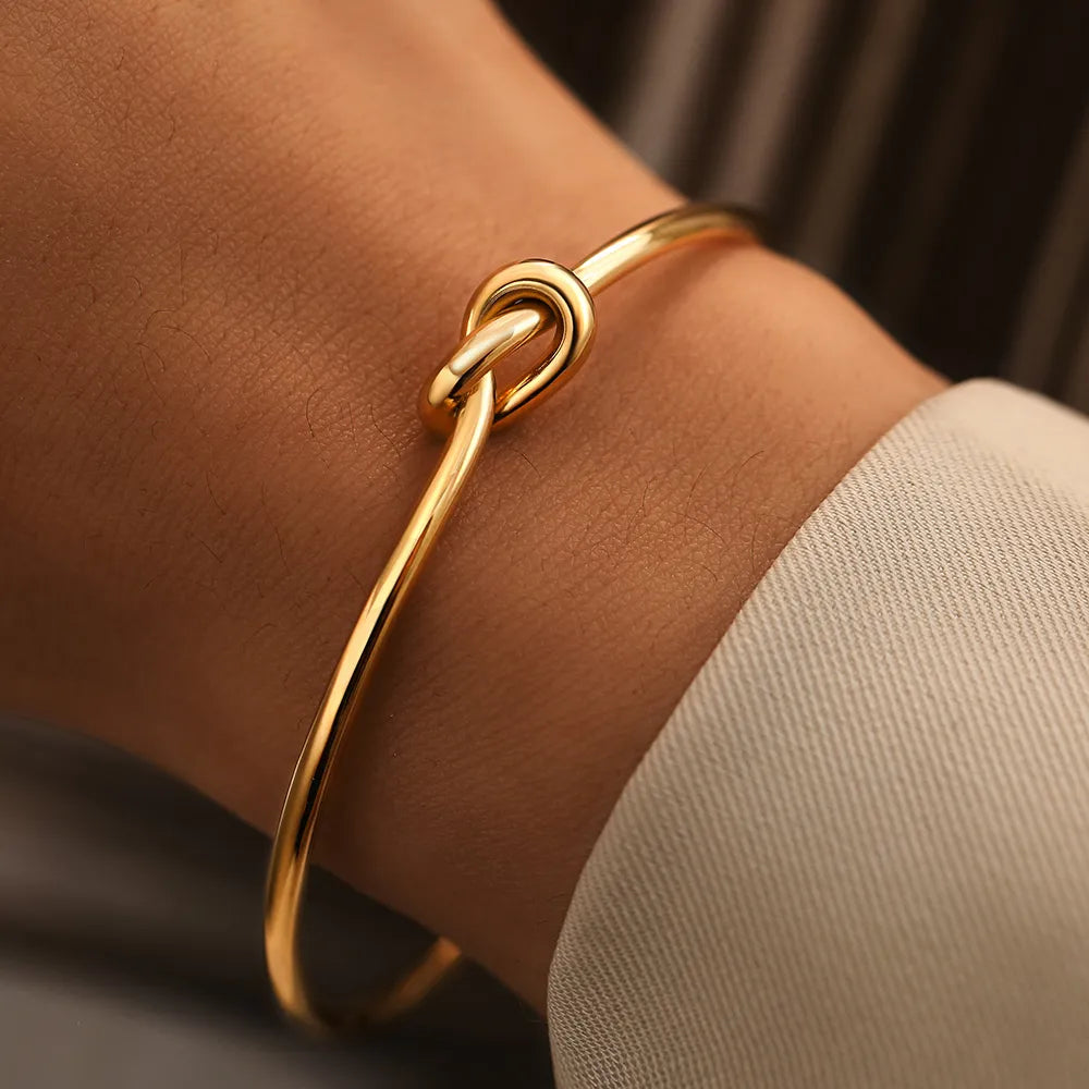 Gold Knot Bangle | Twisted Design-GOLD-Nora Luxe