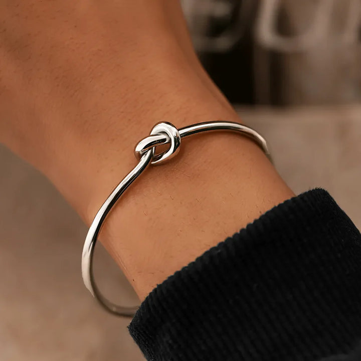 Gold Knot Bangle | Twisted Design-SILVER-Nora Luxe