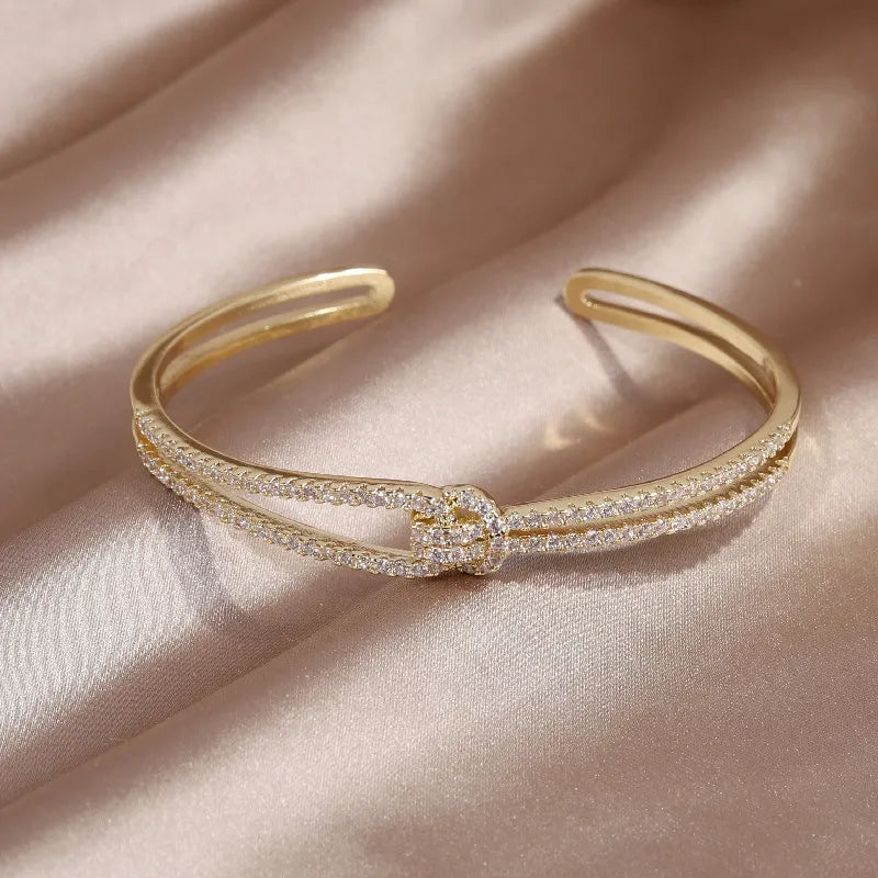 Gold Knot Crystal Bangle-GOLD-Nora Luxe