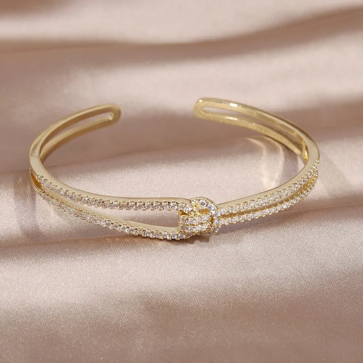Gold Knot Crystal Bangle-GOLD-Nora Luxe