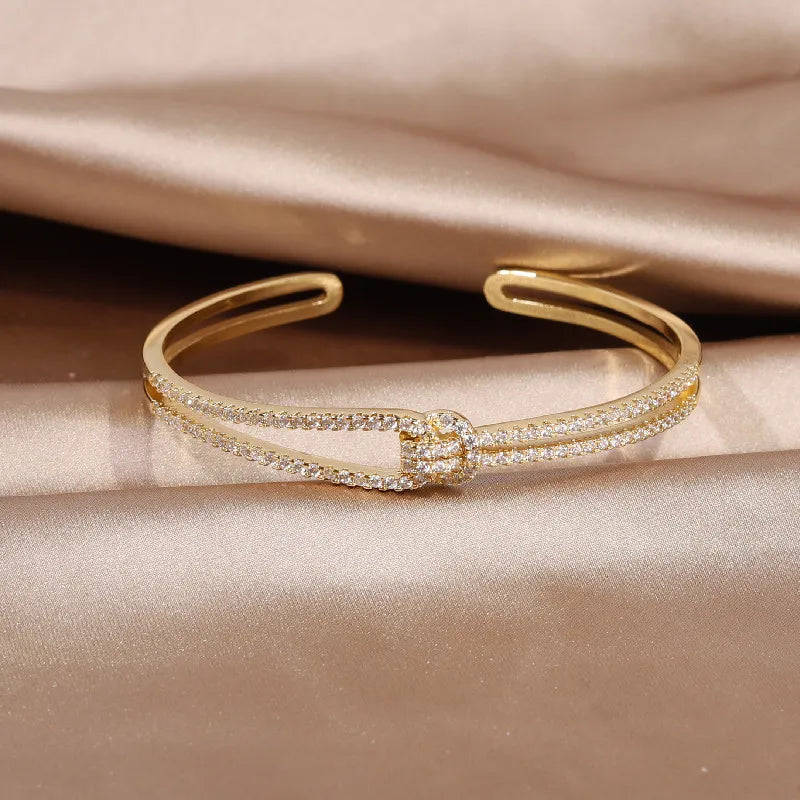 Gold Knot Crystal Bangle-GOLD-Nora Luxe