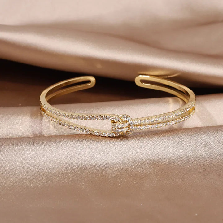 Gold Knot Crystal Bangle-GOLD-Nora Luxe