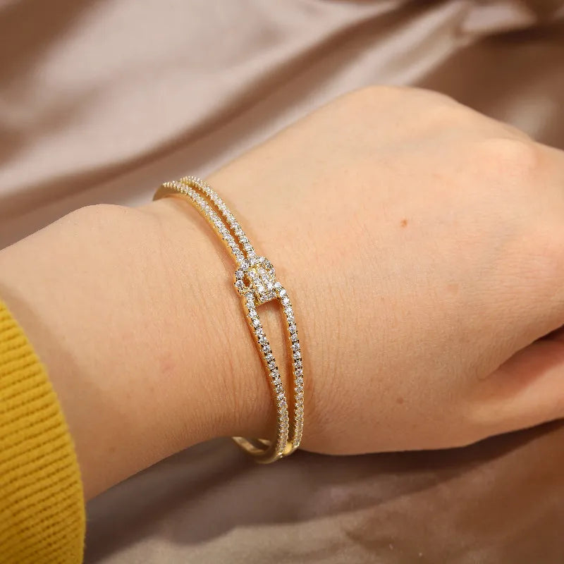 Gold Knot Crystal Bangle-GOLD-Nora Luxe