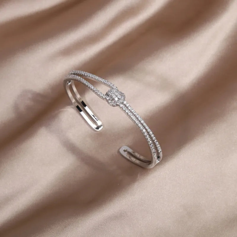 Gold Knot Crystal Bangle-GOLD-Nora Luxe