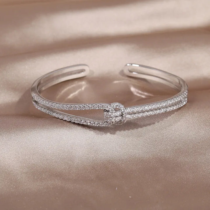 Gold Knot Crystal Bangle-GOLD-Nora Luxe