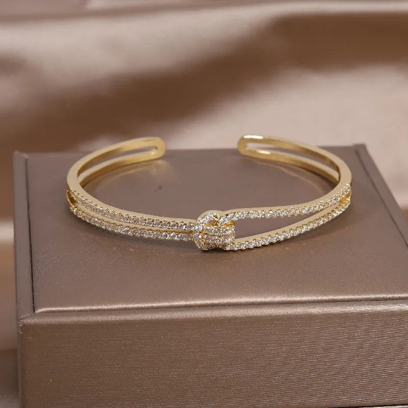 Gold Knot Crystal Bangle-GOLD-Nora Luxe