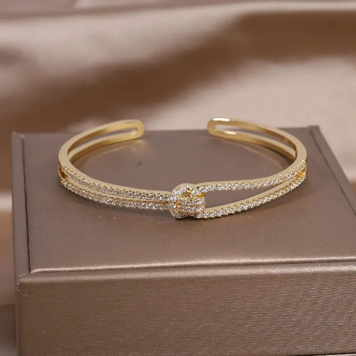 Gold Knot Crystal Bangle-GOLD-Nora Luxe