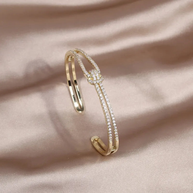 Gold Knot Crystal Bangle-GOLD-Nora Luxe
