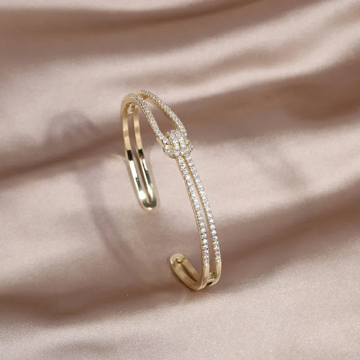 Gold Knot Crystal Bangle-GOLD-Nora Luxe